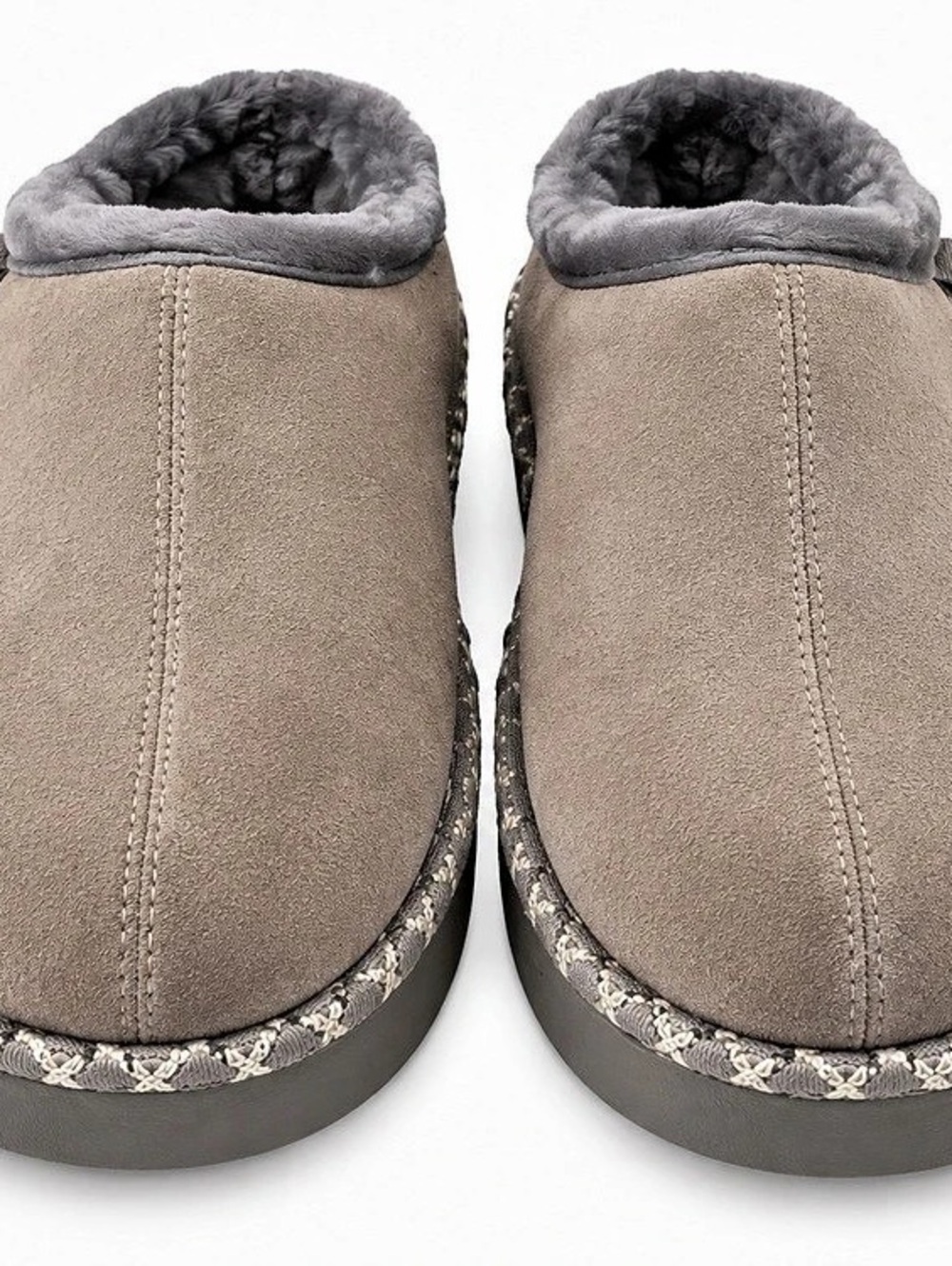 BEARPAW Taupe Gray Faux Fur Lined Slip-On Clog Slippers EU 37